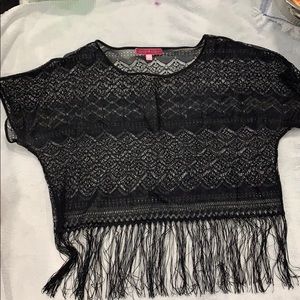 Black lace shirt with fringe